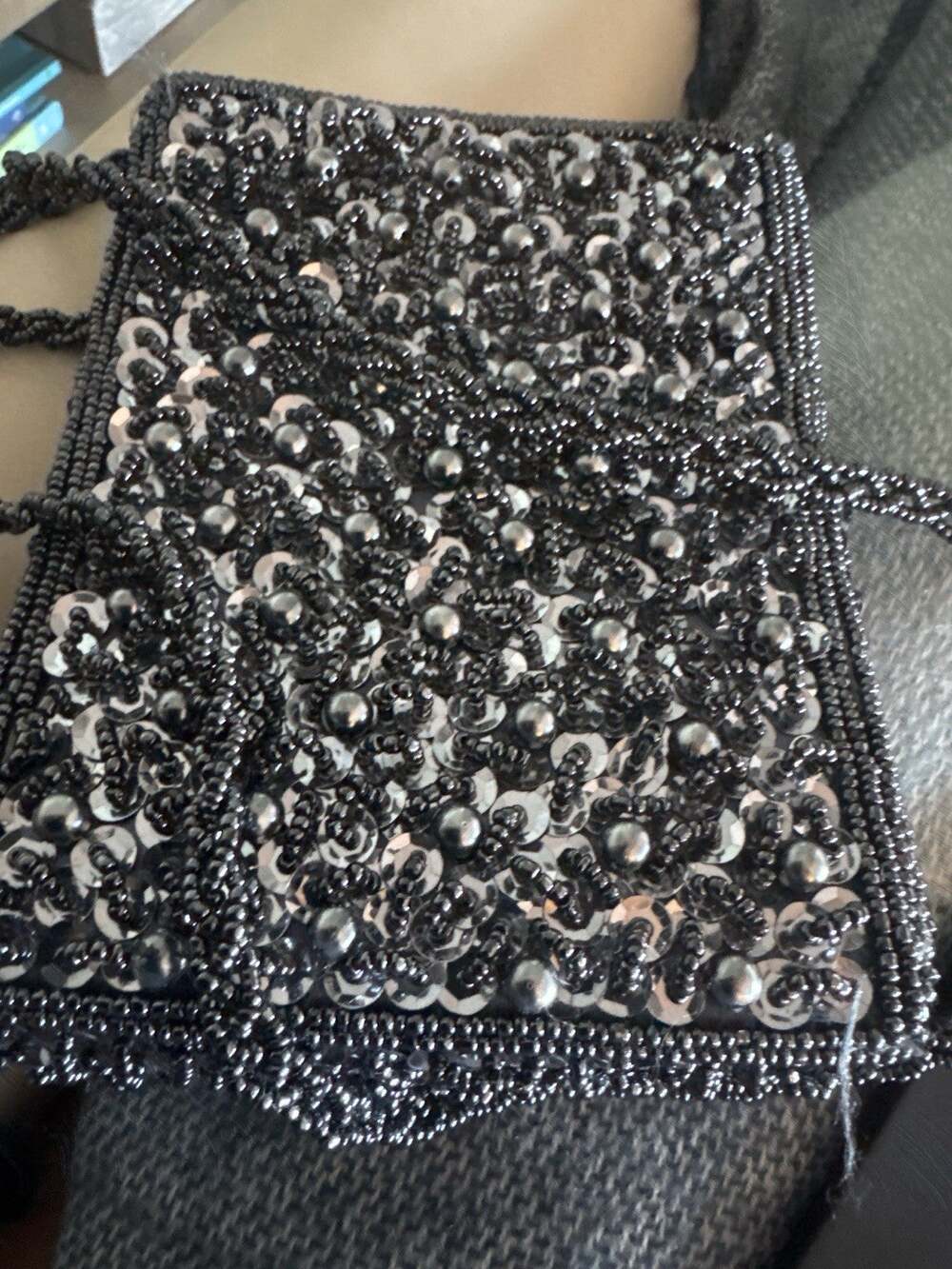 Rosenfeld Vintage small black beaded evening bag with beaded chain